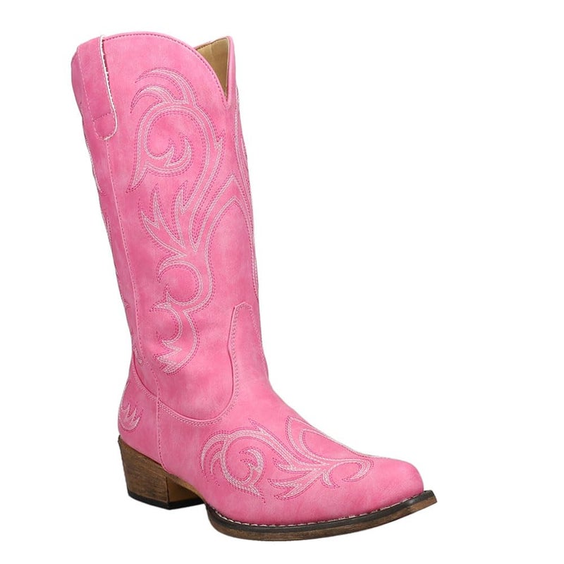 ROPER Womens Riley Embroidered Snip Toe Casual Boots Mid Calf Low Heel 1-2" - Pink - Size 11 M - Image 2